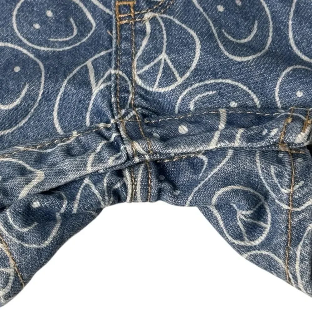 Old Navy Baby Smiley Face Print Denim Blue Kids Overalls Sz 3-6M NWT